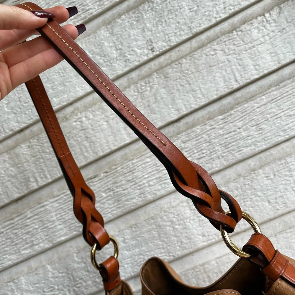 DOONEY & BOURKE Tan XL Tasha Drawstring Bucket Nag Shoulder Tote Sorrento Dillen - Picture 4 of 12